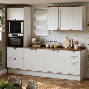 Imagem de Cozinha Completa Modulada 4 Peças 100% Mdf com Tampos Iluminata Branco/Ébano