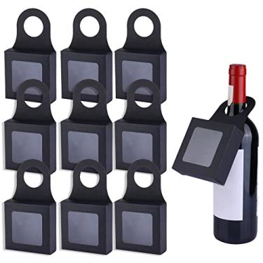 Imagem de 10 caixas de garrafa de vinho com janela visível para garrafas de vinho tinto, suporte de garrafa de vinho de papel marrom para pendurar caixas de presente dobráveis etiquetas de presente para