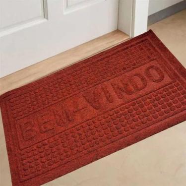 Imagem de Tapete Porta Entrada Casa Comercio Capacho Veludo Base Antiderrapante Impermeavel Vermelho