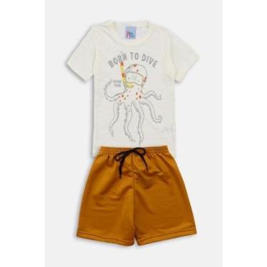 Imagem de Conjunto Infantil Menino Camiseta de Polvo e Short Mostarda - Destak-Masculino