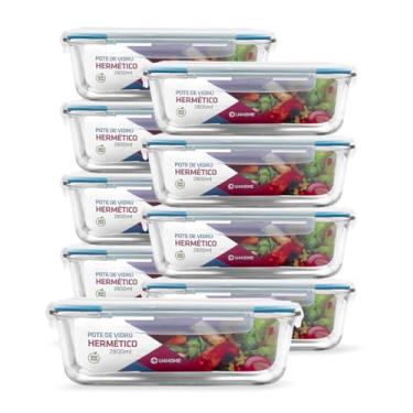 Imagem de Kit 9 Potes de Vidro Retangular com Tampa Hermética 2800ml (Azul)