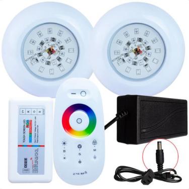 Imagem de Kit 2 Refletores Led 18w RGB ABS e Comando para Iluminação Piscina - H