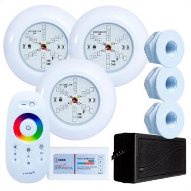 Imagem de Kit 3 Refletores Led 6w RGB ABS e Comando para Iluminação Piscina Fibr
