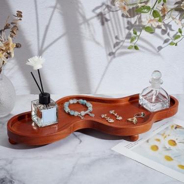 Imagem de ORIGACH Bandeja de joias de madeira em forma de nuvem, bandeja decorativa de madeira irregular, anel de prato, suporte de perfume para decoração estética doméstica, presente de aniversário, marrom