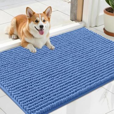 Imagem de OLANLY Tapete de porta de cachorro para patas enlameadas 61 x 40 cm, capacho de lama de chenille ultra absorvente, antiderrapante, lavável e com armadilha de sujeira para entrada interna, tapetes de