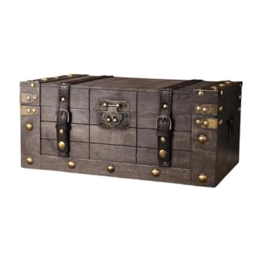 Imagem de Fiocias de madeira vintage com tampa para guardar tesouros, decoração para casa, adereços para festas, caixa de pirata, 33cm X 20cm X 14cm