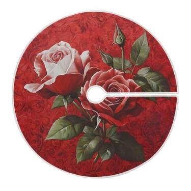 Imagem de Qilmy Saia de árvore de Natal rosa vermelha para Dia dos Namorados 120 cm, camurça para árvore de Natal, adequada para decoração de armário de escritório ou festa de feriado1703