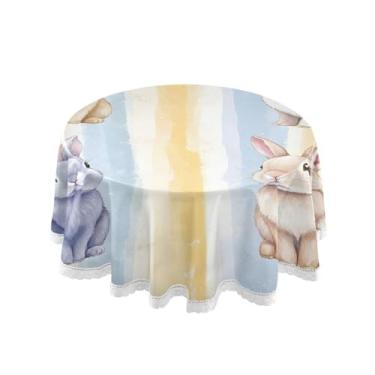 Imagem de Qilmy Toalha de mesa redonda de palmeira de treliça verde, 152 cm, resistente à água, à prova de derramamento, capa de mesa grande para jantar de reunião de família em ambientes internos e externos