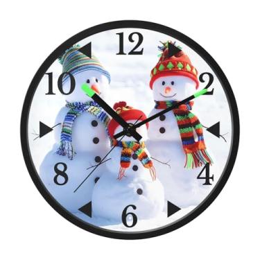 Imagem de STAYTOP Relógio de parede de LED de boneco de neve de Natal para quarto com brilho noturno, relógios de parede silenciosos de 30 cm para decoração de sala de estar, controle de som, relógio de parede