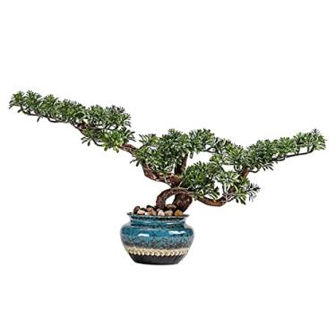 Imagem de Plantas falsas, plantas artificiais, zen, bonsai artificial, cerâmica, vaso de pinheiro falso, bonsai, simulação de jardim, planta falsa para decoração de casa, escritório, vitrine interna