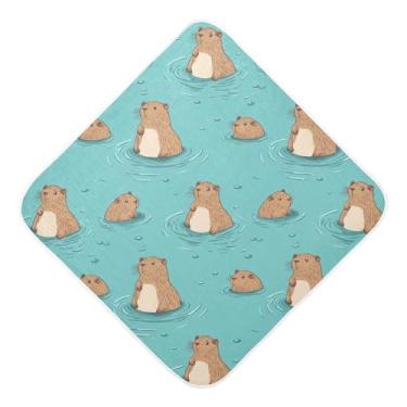 Imagem de STAYTOP Toalhas de bebê com capuz de musselina capivara de desenho fofo, toalha de banho super macia, toalhas de banho absorventes para banho de recém-nascido unissex 89 x 89 cm