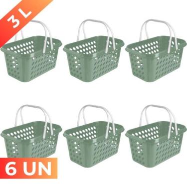 Imagem de Kit 6 Cesta Cestinha Plástica Supermercado Compras 3L c/ Alça Resisten