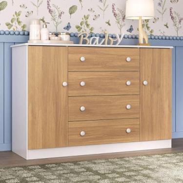 Imagem de Cômoda Infantil 125cm 2 Portas e 4 Gavetas Encanto Multimóveis Mp4450 Branco/madeirado