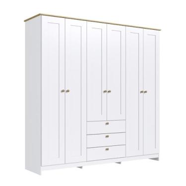 Imagem de Guarda-Roupa Casal Americano 6 Portas 3 Gavetas Branco/Ipê - Decibal