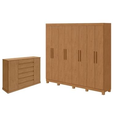 Imagem de Guarda Roupa Casal Andara Soft com PÃ:copyright:s e Cômoda Sapateira Vedra Amêndoa Clean - Lopas