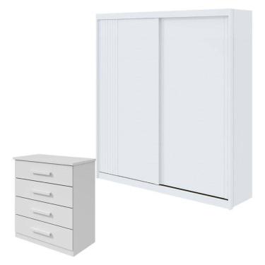 Imagem de Guarda Roupa Casal Velaris e Cômoda Baião Branco Brilho - Lopas