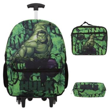 Imagem de Kit Mochila Escolar Masculina Rodinha Hulk Tam G Reforçada - TOYS 2U