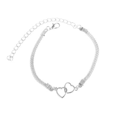 Imagem de Tornozeleira feminina de ouro esterlino, 2 peças, em camadas delicadas, à prova d'água, ajustável, ajustável, Small, Prata, Diamante criado