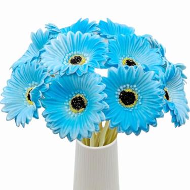 Imagem de Mutcolor 15 peças de margaridas artificiais gerbera, margaridas falsas, toque real, buquê de flores artificiais de poliuretano para arranjos internos de casa, vaso de mesa de festa de casamento