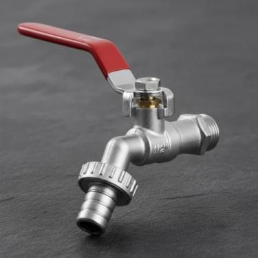 Imagem de Torneira de Jardim Esfera, Zamac, Acabamento Cromado, Prateado, Uso em Jardim/Lavanderia/Tanque, Montagem em Parede, 1/4 Volta, Bico 3/4, Entrada 1/2