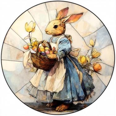 Imagem de Pendurado em vitrais, apanhadores de sol coloridos para janela, painel de diamante decorativo, apanhador de sol de jardim para aniversário para mulheres, homens, marido (coelho + cesta de flores)