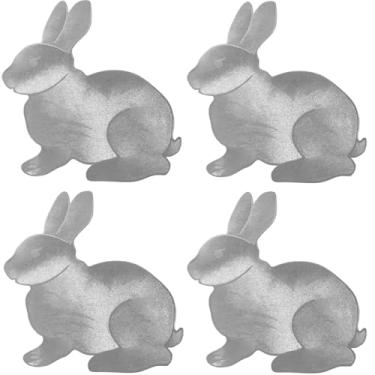 Imagem de Jogo americano prateado de Páscoa, conjunto de 4, tapetes antiderrapantes para mesa de coelho, decoração de mesa de Páscoa, suprimentos de festa, 41,4 cm x 39,4 cm