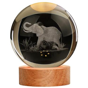 Imagem de JANARARY Lâmpada grande de elefante 3D bola de cristal, luz noturna, mudança de cor com controle remoto para decoração de quarto, presente ideal para decoração de mesa para adolescentes, meninos e