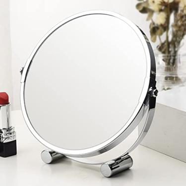 Imagem de Espelho de mesa vintage com suporte, espelho giratório de dupla face de 16 cm, espelho de maquiagem com ampliação 1X/3X, espelho de mesa prateado de 7,1 polegadas de altura