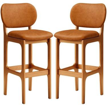 Imagem de Kit 02 Banquetas Alta Bar Cozinha Sala Jantar Fixa Betta L02 Imbuia Couríssimo Canela - Lyam Decor