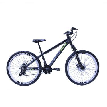 Imagem de Bicicleta Viking Tuff 30 Freeride Aro 26 Freio A Disco Cambios Shimano Preto Amarelo Neon Aro Branco.
