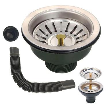 Imagem de Ralo Valvula Dreno De Pia 10x10 Filtro Sifao Tubo De Escoamento Cesto Cozinha Lavanderia Lavabo Casa Apartamento