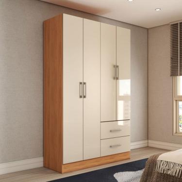 Imagem de Guarda-Roupa Solteiro Vittorio 4 Portas 2 Gavetas Cinamomo/Off White - Panorama Móveis