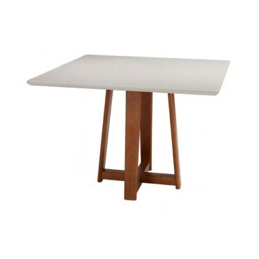 Imagem de Mesa Delta Freijó E Off-white 4 Lugares Quadrada 1,10x1,10 Madeira Maciça E Tampo De Vidro Colado