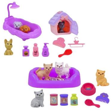 Imagem de kit 2 brinquedos infantil para menina miniatura animais e acessorios n