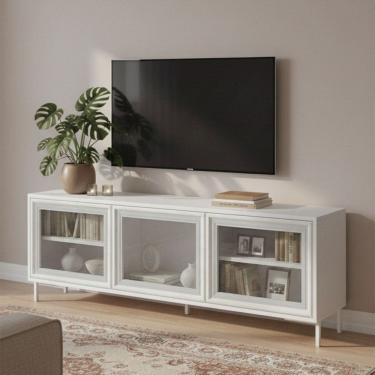 Imagem de Rack para TV Até 55 Polegadas Refresh 3 Portas 2 Prateleiras com Vidro Branco - Brv