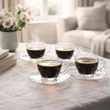Imagem de Conjunto de 4 Xícaras de Café c/ Pires Vidro Trancoso 100ml - Hauskraf