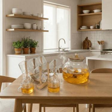 Imagem de Chaleira De Vidro Boro Herbal 1l Com 6 Xícaras E Suporte - Hauskraft