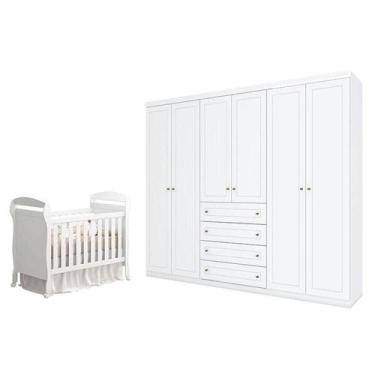 Imagem de Berço Americano Danny Branco Acetinado Reller E Guarda Roupa Casal Ame