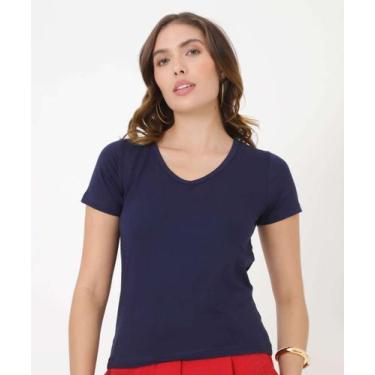 Imagem de Blusa Feminina Básica Manga Curta Marisa-88016, Azul, PP