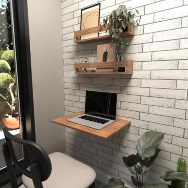 Imagem de Conjunto com 1 Escrivaninha Suspensa e 2 Prateleiras 60cm Carvalho Mel