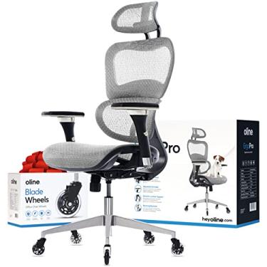 Imagem de Oline Cadeira de escritório ergonômica ErgoPro – Cadeira de mesa com rodinhas com apoio de braço ajustável 4D, suporte lombar 3D e rodas de lâmina – Cadeira de malha para computador, cadeiras de