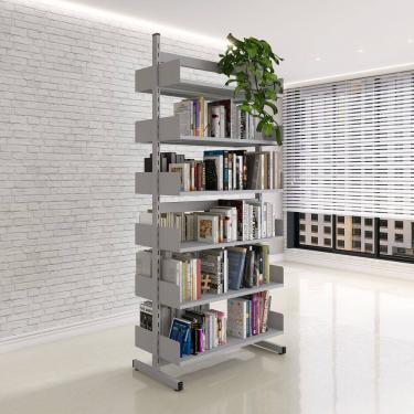 Imagem de Estante Biblioteca Dupla 12 Pratelheiras Aço Cinza