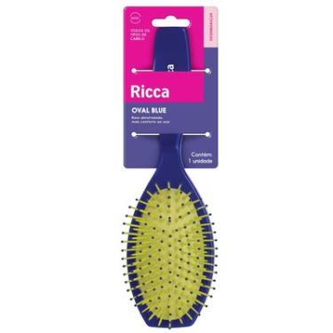 Imagem de Escova de Cabelo Oval Almofadada Desembaraço Ricca Azul Para Todos os Tipos