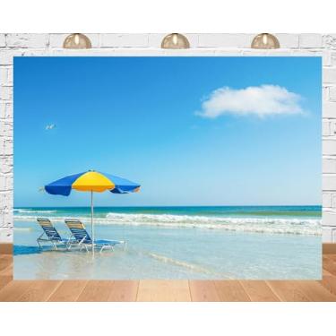 Imagem de PEKRU Tecido de 1,5 x 0,9 m, pano de fundo de férias na praia de verão, decoração de to...
