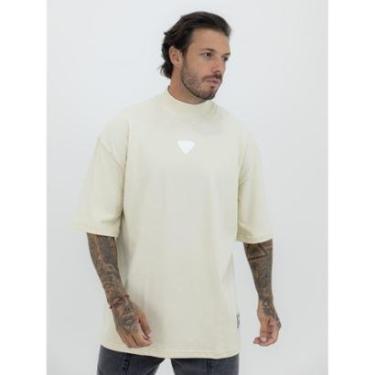 Imagem de Camiseta Oversized Gola Alta Borracha Triângulo All White Streetwear Algodão Premium Creme-Masculino