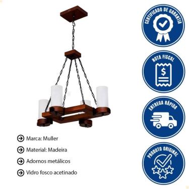 Imagem de Lustre Muller Country Retangular 4 Lâmpadas Envelhecido 1204E