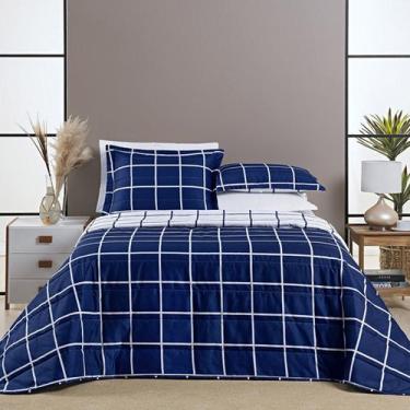 Imagem de Cobre Leito Colcha Cama Queen 3 Peças Dupla Face Fronha Aba Americana 
