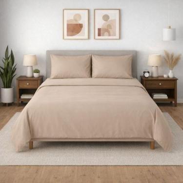 Imagem de Jogo de Cama Queen Diamante Bege 4 Peças Hotel Algodão Teka