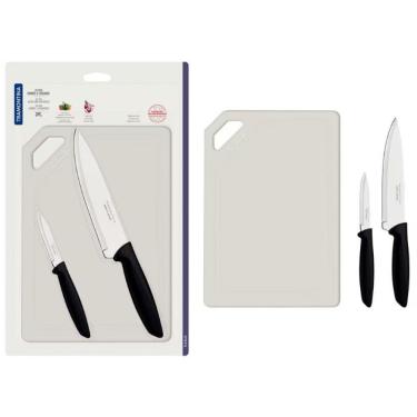 Imagem de Conjunto de Facas e Tábua de Corte Plenus para Carnes Frutas e Legumes em Aço Inox e Polipropileno com Proteção