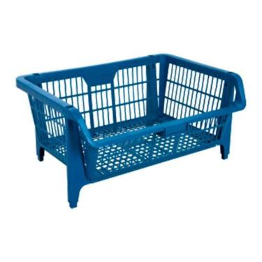 Imagem de Cesto Plástico Empilhável Encaixável 57 X 42cm para Organização de Estoque com Porta Et...